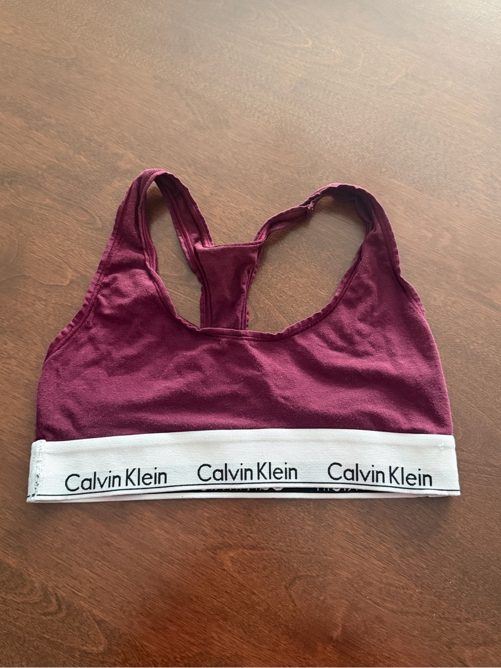 Calvin Klein Maroon Racerback Bralette with White Logo Band